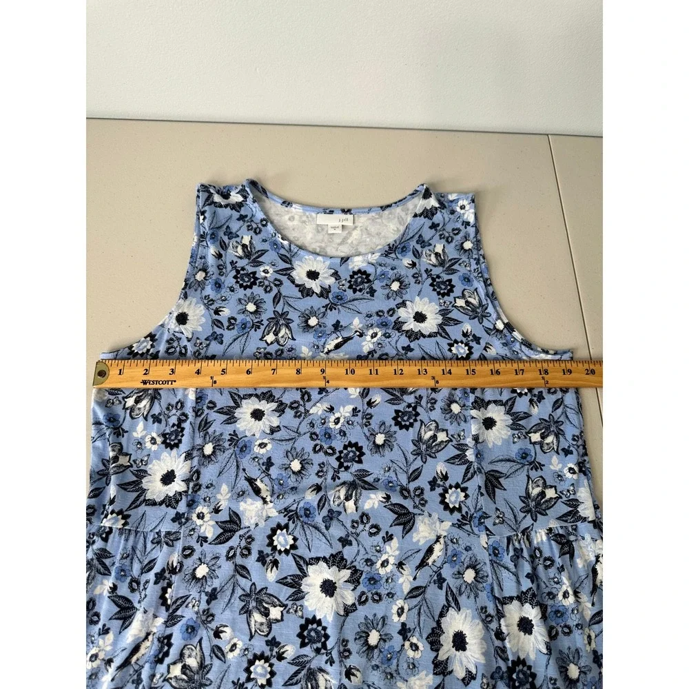 J Jill Floral Bird Print Sleeveless Maxi Dress Size M Blue Boho Resort Beach
